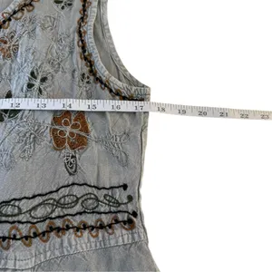 Vtg 90s MPH Gray Floral Embroidered Sleeveless Boho Maxi Dress Large Lagenlook thumbnail 10
