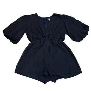1. State Linen Blend Romper Cut Out Details Black Casual Women's 1X thumbnail 4
