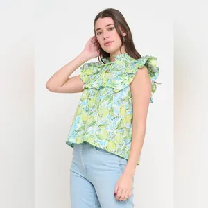 NWT Avara Maddie Ruffled Tie Neck‎ Top Large Green thumbnail 6