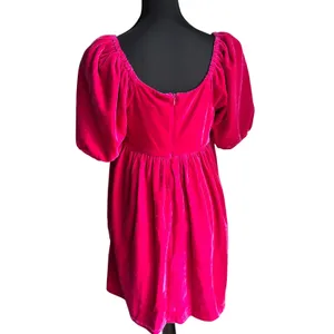 English Factory NWT Fuchsia Pink Velvet Puff Sleeve Mini Dress Small thumbnail 2