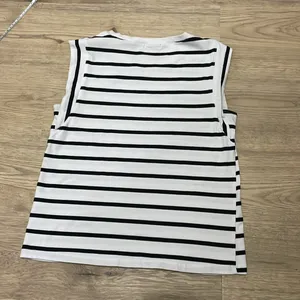 Striped Black and WhiteCap Sleeve Women's Top thumbnail 5