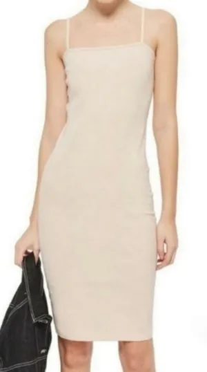Topshop Nude Bodycon Square Neck Sheath Midi Dress Size 8 thumbnail 1