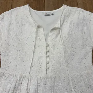 Vineyard Vines 🌟🌟 Island Cotton Eyelet Swing Tiered Tie Neck Dress White Sz Xs thumbnail 4