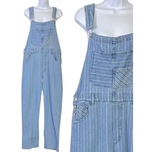 Free People XL Ziggy Striped Overalls in Beachcomber Railroad Bohemian Coastal thumbnail 7