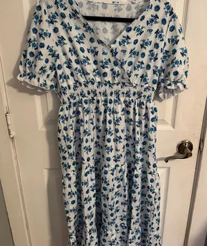 Floral Blue and White Dress thumbnail 1