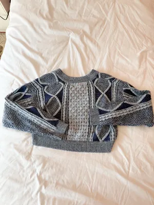 Willow & Wind Navy Blue Mixed Stitch Cropped Sweater Size XS thumbnail 2