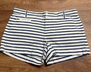 Gap Blue White Striped Welt Pocket Linen Look Cotton Shorts Womens Size 2 thumbnail 1