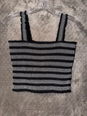 Aeropostale Black and White Striped Smocked Crop Tank Top thumbnail 3