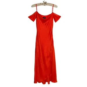 I.N. San Francisco Y2K Off Shoulder Bias Cut Slip‎ Dress M Cowl Neck Midi Fairy thumbnail 4