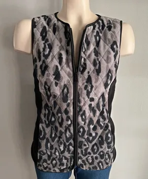 Bob Mackie Leopard Print Vest XS Black Gray Animal Print Zip Up Y2K thumbnail 1