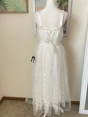 Lulus Ethereal Impression White Tulle Ruffled Bustier Midi Dress Small New thumbnail 6