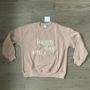 Le Lis Happy Days Only Embroidered Fleece Sweatshirt NWT S Oversized Cocoa Brown thumbnail 3