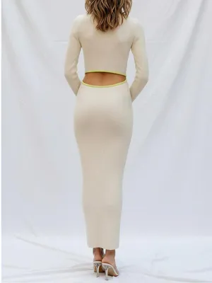 BAOBAB Kayda Cut-Out Long Sleeve Knit Maxi Dress, Vanilla/Lime, Large thumbnail 3