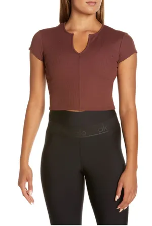 Alo Savvy Short Sleeve Rib Crop Top thumbnail 1