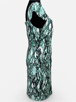Marc New York Snake Print Sheath Dress Green Black Stretch Size 12 thumbnail 3