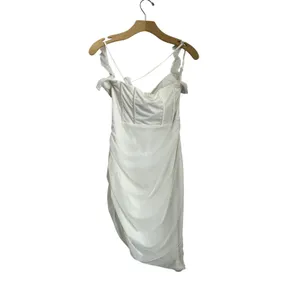 Oh Polly Asymmetric Corset Midi Dress‎ White Halter Bodycon Wedding Guest 8 thumbnail 3