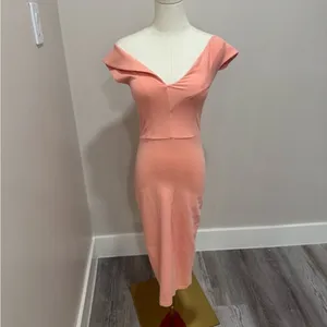 ASOS River Island Pink Asymmetric Lapel Wrap Midi Dress in‎ coral size 2 NWT thumbnail 3