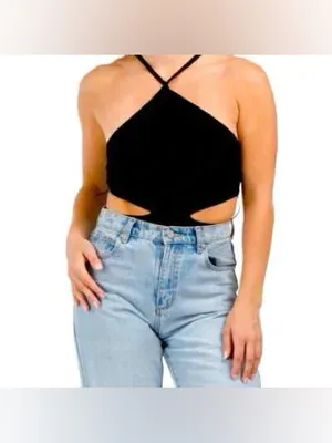 NWT Zara Cut Out Halter Bodysuit – Black – M thumbnail 7