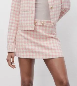 Zara pink and white checkered gingham mini skort thumbnail 1