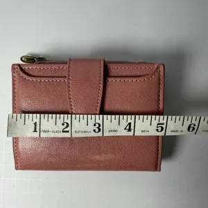Blush Pink Compact Bifold Wallet Faux Leather Zipper Coin Pocket Card Holder NWT thumbnail 2