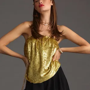 By Anthropologie sequin strapless top Gold thumbnail 1