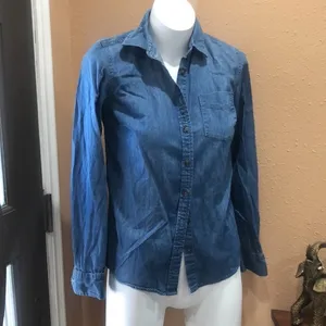 Tommy Hilfiger blue denim button up shirt thumbnail 2