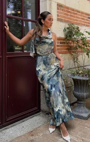 Zara dress halter maxi satin effect gown wedding party coctail bodycon scarf thumbnail 1