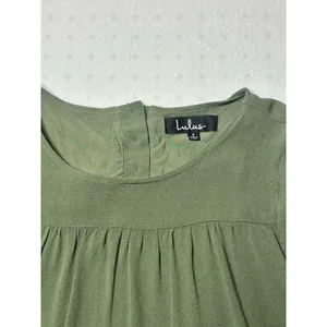 Lulus Olive Green Tiered Long Sleeve Mini Dress Women’s Small Boho Ruffle Hem thumbnail 3