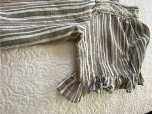 Studio West Brown Multi-Stripe Square Neck Peasant Blouse Linen and Cotton Blend thumbnail 7