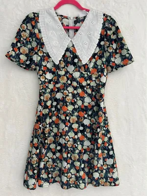Love‎ + Harmony Floral Mini Dress Womens Small White Eyelet Collar Short Sleeve thumbnail 1