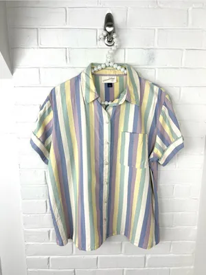 Universal Thread Striped Button Down Short Sleeve Shirt Size S thumbnail 2