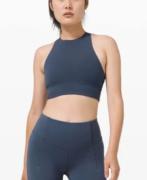 Lululemon Energy Bra Long Line High Neck Tough Iron Blue Size 4 thumbnail 1