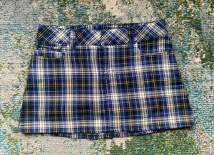 Vintage Y2K Abercrombie & Fitch navy plaid school girl mini pencil skirt, size 4 thumbnail 1