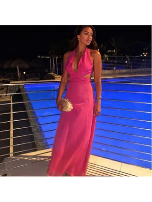 New Staud Steel Halter Maxi Dress Blush Pink Cutout Wedding Guest Party Bridal thumbnail 3