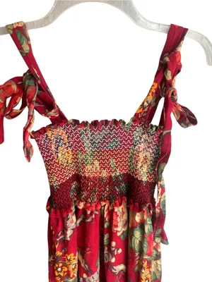 Red floral tie shoulder smocked sundress Size Medium thumbnail 4