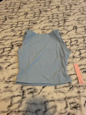 QINSEN Women's Sexy Open Back Sleeveless Crop Tank High Neck Slim Fit Cropped Tee Shirt Y2k Tops Size S . NWT thumbnail 9