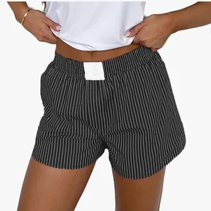 Black and White Striped Elastic Waist Shorts thumbnail 1