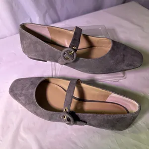 Ann Taylor Factory Gray Suede Flats with Buckle thumbnail 4