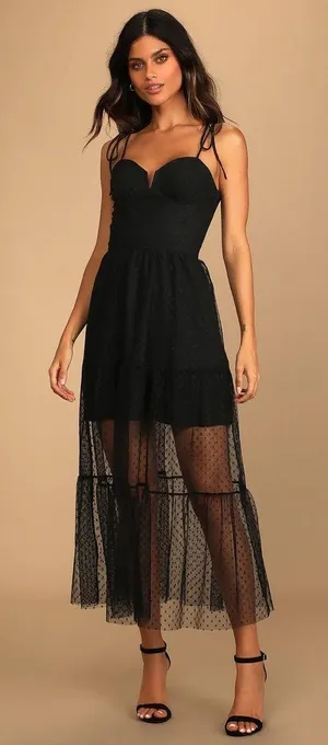 Lulus Black Mesh Tiered Maxi Dress thumbnail 1
