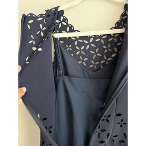 J.Crew Navy Blue‎ Laser Cut Shift Eyelet Dress Lined Sleeveless Womens Size 2 thumbnail 10