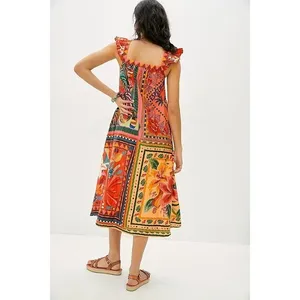 Anthropologie FARM RIO Mosaic Midi Dress Cotton Pockets Colorful Tropical Medium thumbnail 8