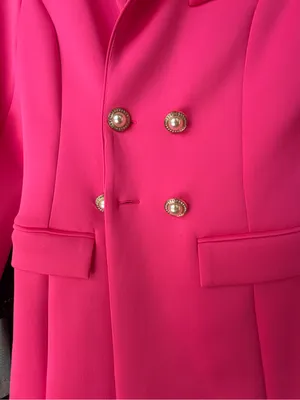 Lulus Vibrant fuchsia Pink Double-Breasted blazer mini dress Pearl Buttons thumbnail 2