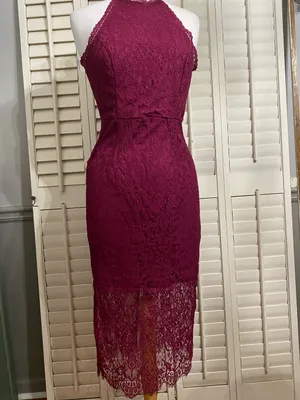 Lulu's Magenta Lace Halter Midi Dress thumbnail 4