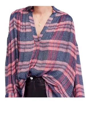 NWOT Free people fearless love oversized top pink Blue Medium thumbnail 2