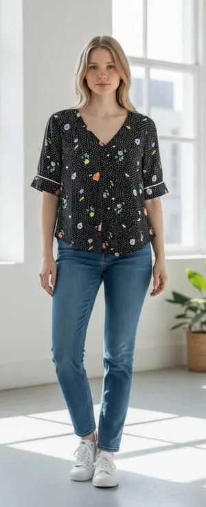 Abercrombie & Fitch Black Polka Dot Floral Button Front Blouse Top Women Size XS thumbnail 1