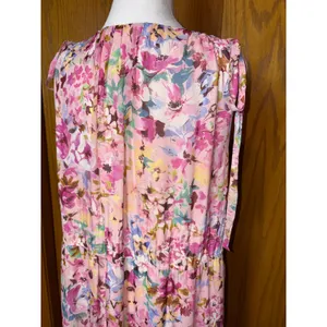 Shoshanna Midnight Zahra Gown Pink Floral Metallic Tiered Maxi Dress 12 AS IS thumbnail 7