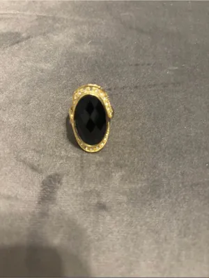 Gold-Tone Black Oval Large Jet Stone Ring with Crystal Accents Size 9 thumbnail 3