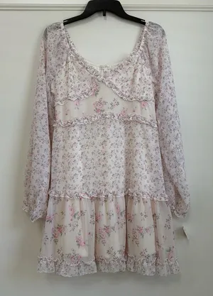 Ultra Flirt NWT Pink Floral Tiered Ruffle Mini Dress Women's M 🌿 thumbnail 1