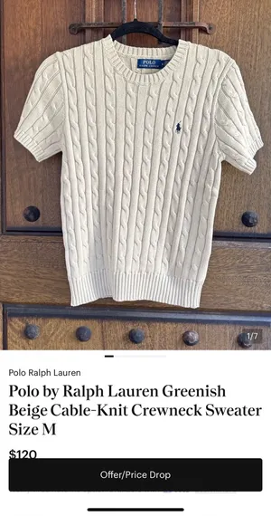Polo by Ralph Lauren Women’s light brown Cable Knit Crewneck Sweater Size M thumbnail 6