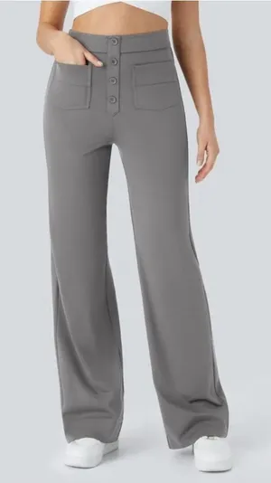 Halara DayStretch High Waisted Button Pocket Straight Leg Pants Grey Large Tall thumbnail 1